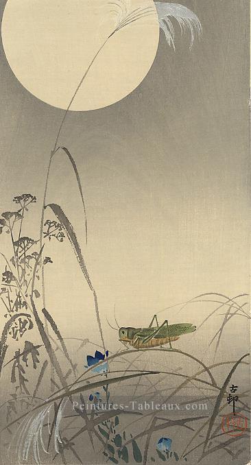 Grasshoper et Fool Moon Ohara KOSON japonais Peintures à l'huile